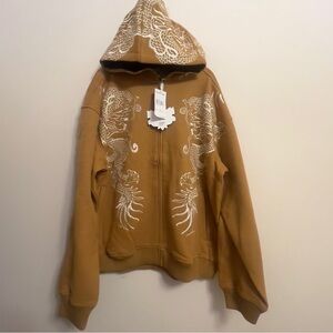 Men’s Hooded Embroidered Jacket – Japanese Dragon, Size 2XL, Creative Minds